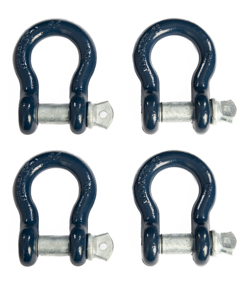 4x 7/8" Bow Shackle D-Ring BLUE w Zinc Plated Clevis Screw Pin 14000 lbs