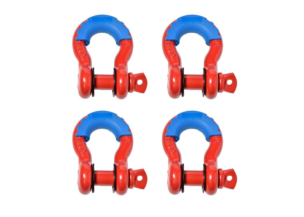 4x 3/4" Red DRing Bow Shackle 10500LB w Blue Plastic noise vibration Protector
