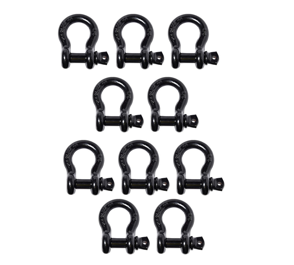 10 Pack 5/8" Black Bow Shackle Tow D-Ring w 3/4" Clevis Screw Pin WLL 7000 lbs