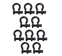 10 Pack 5/8" Black Bow Shackle Tow D-Ring w 3/4" Clevis Screw Pin WLL 7000 lbs