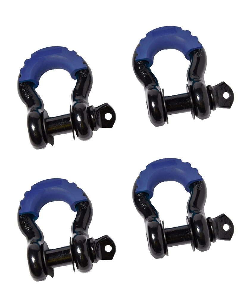 3/4" Black D-Ring Bow Shackle 10500LB w Blue Plastic noise vibration Protector