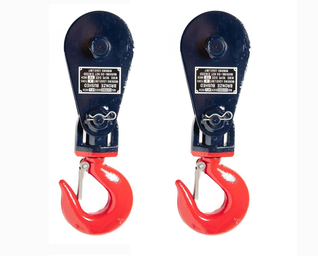 2xSnatch Block W Hook 4Ton 4 1/2" f 1/2" Wire Rope Roll Back Wrecker Flatbed Tow