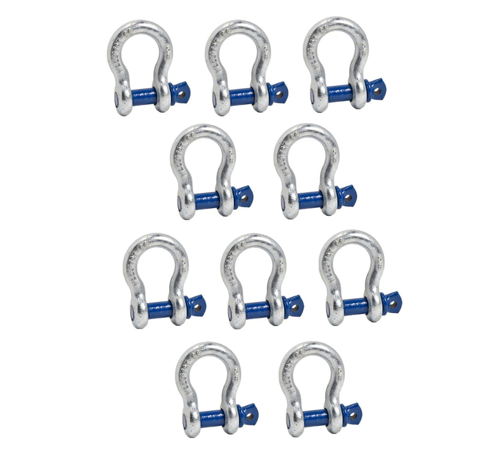 10 Pack 5/8" Galv Blue Bow Shackle D-Ring w 3/4" Clevis Screw Pin WLL 7000 lbs