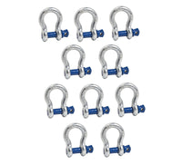 10 Pack 5/8" Galv Blue Bow Shackle D-Ring w 3/4" Clevis Screw Pin WLL 7000 lbs