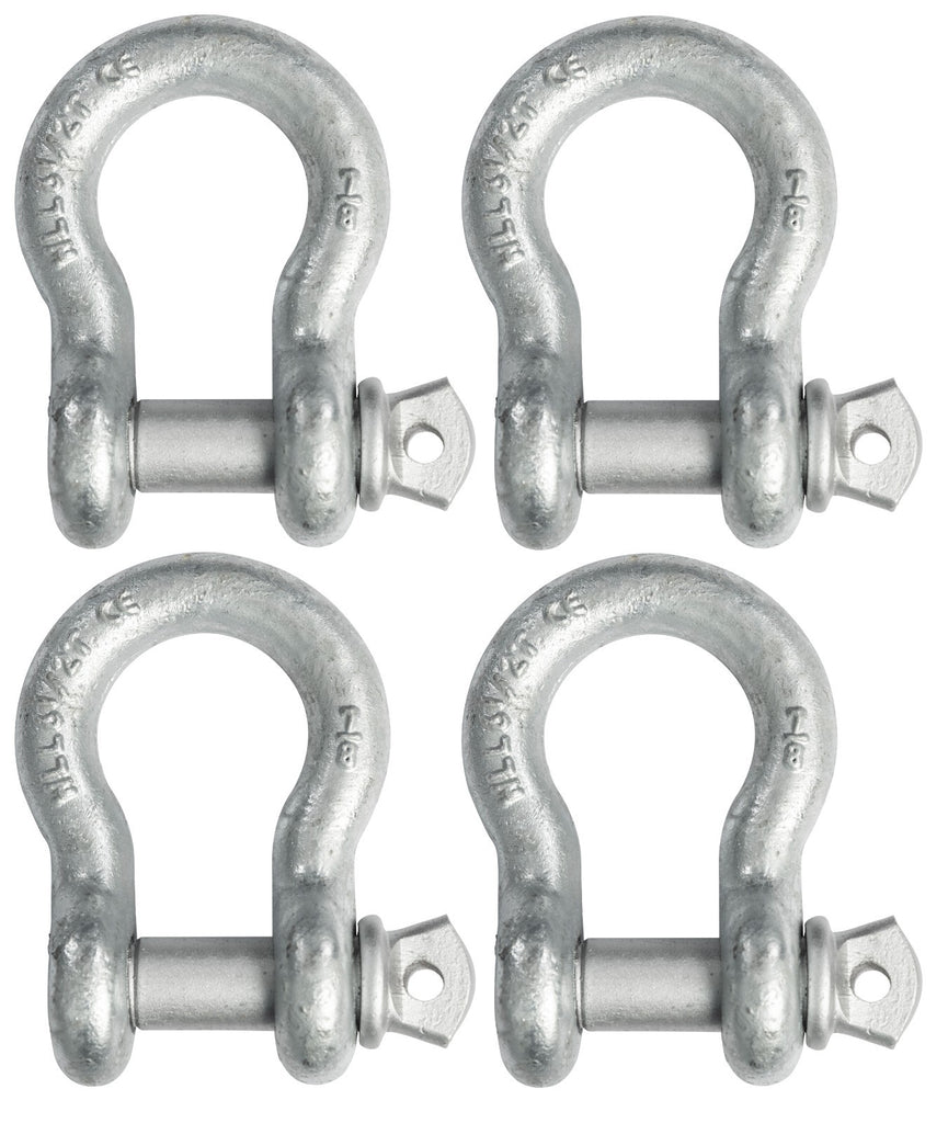 4x 7/8" Bow Shackle D-Ring Zinc Plated w 1" Clevis Screw Pin 14000 lbs Tow Lift