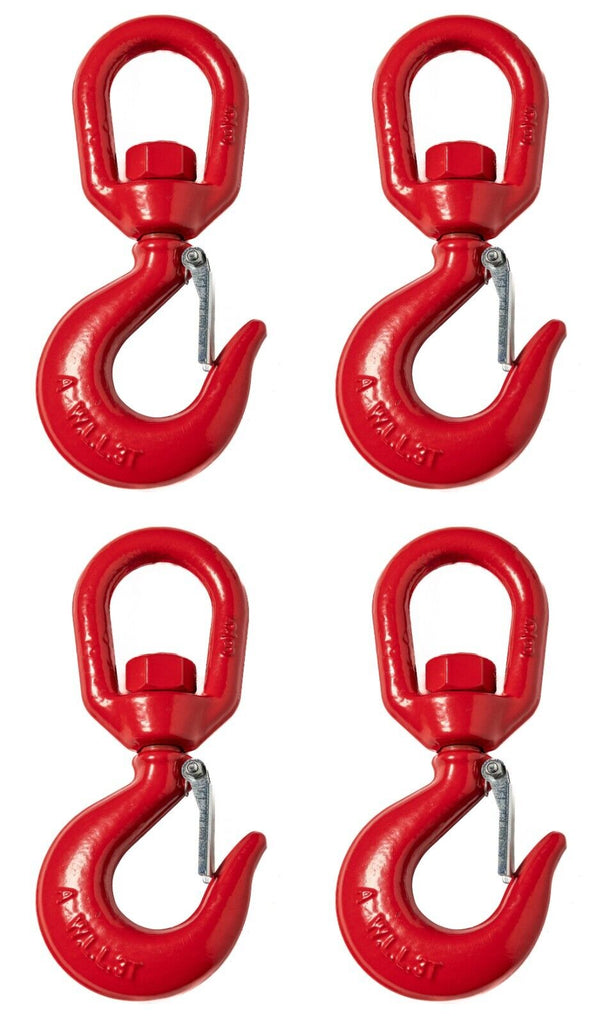 x4 Red Swivel Eye Hook 3 Ton Hoist Lifting Rigging G70 w Latch 5/8" Steel Crane