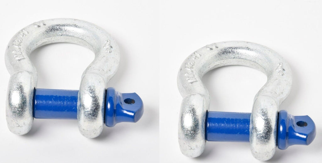 2x Galvanized 3/4" Bow Shackles D Rings Blue Screw 7/8" Pin Jeep CJ  4 3/4 Ton