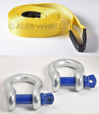 3" 20,000 lbs Tow Strap w Bow Shackles 3x30 ft winch tree saver snatch recovery