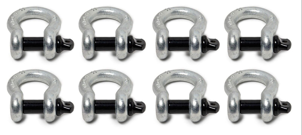 Lot of 8 Premium Nickel D-Ring 3/4" Bow Shackle Black Screw Pin 10500 LB Jeep CJ