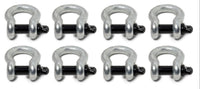 Lot of 8 Premium Nickel D-Ring 3/4" Bow Shackle Black Screw Pin 10500 LB Jeep CJ