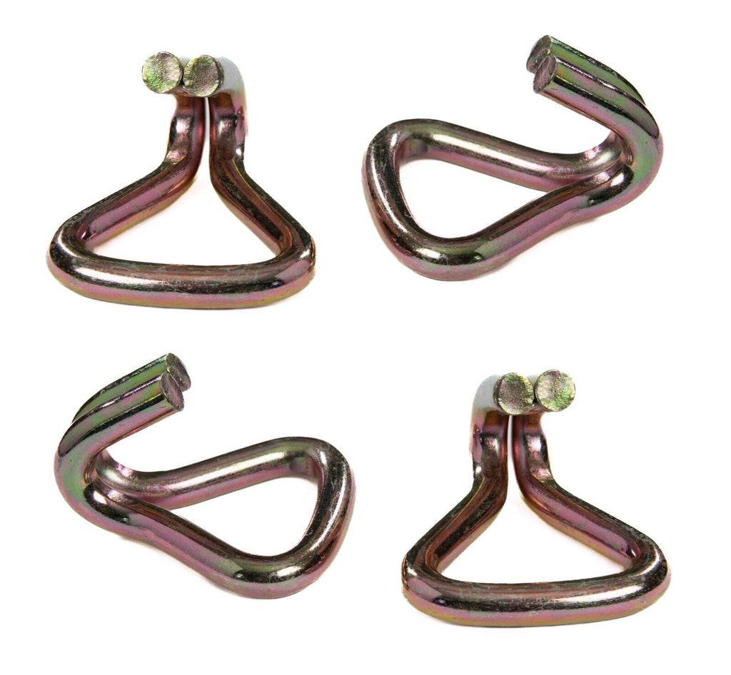 4 pcs - 2" Heavy Duty Double J Wire Hook tie down strap cargo webbing rigging
