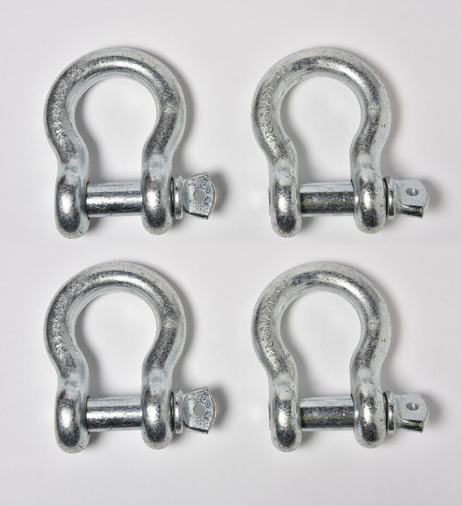 4x 1" Galv D Ring Bow Shackle Screw Pin Clevis Rigging Towing WLL 8.5Ton 18500lb