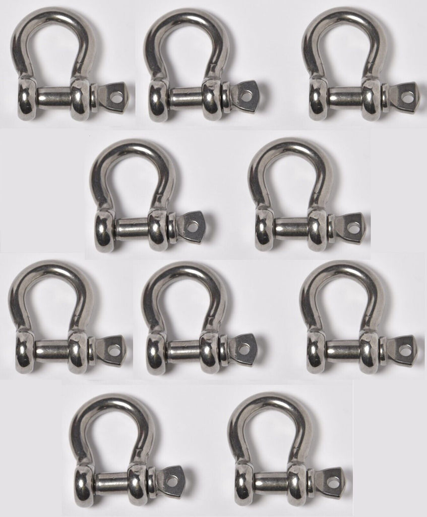 10x Marine Bow Shackle 6mm 1/4" Clevis 316 Stainless Steel Boat Rigging Paracord