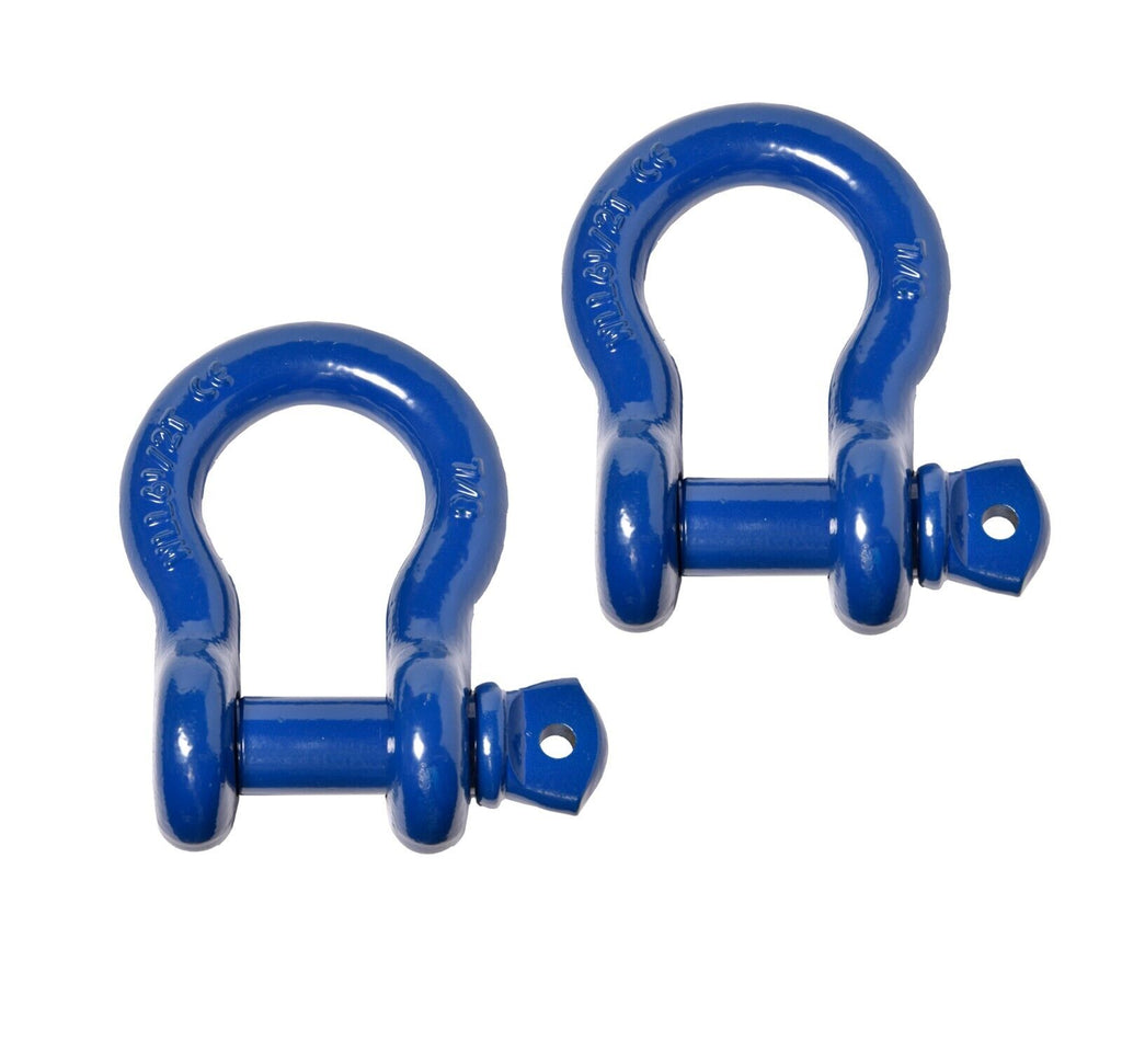 2x 7/8" Bow Shackle D-Ring 6.5 Ton BLUE w 1" Clevis Screw Pin 14000 lbs Hummer