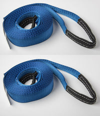 2x Tow Strap 2" Blue 14000lbs 6.5T Car 20ft winch sling recovery 2x20 Mud Snow