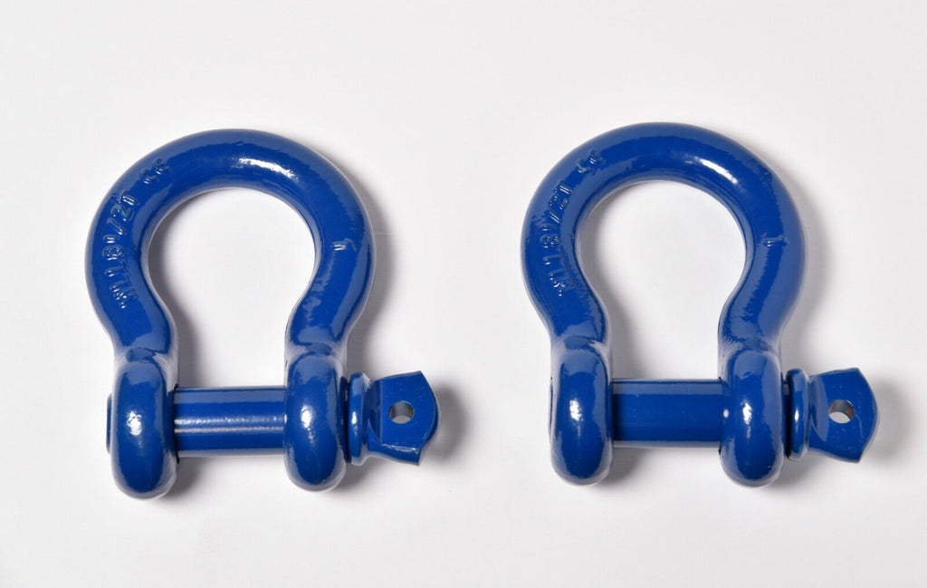 2x 1" Blue D Ring Bow Shackle Screw Pin Clevis Rigging Towing WLL 8.5Ton 18500lb