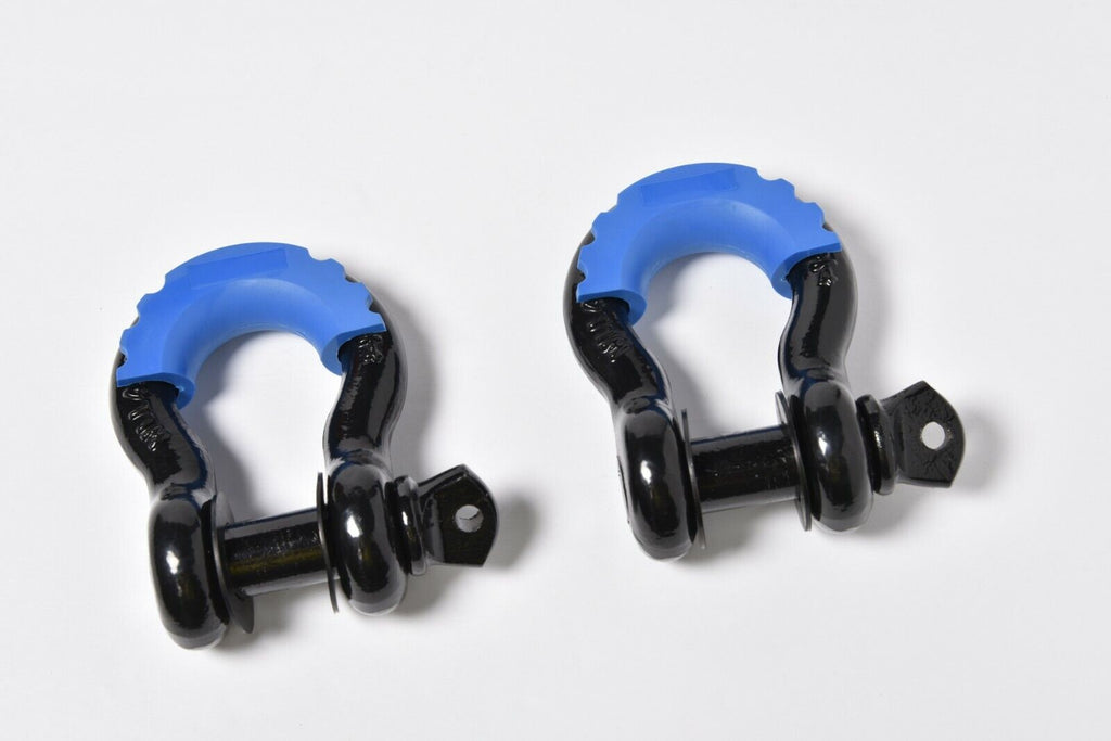 2x 3/4" Black DRing Bow Shackle 10500LB w Blue Plastic noise vibration Protector