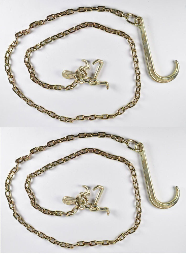 2x Long Shank J Hook Tow Chain 5/16"x10' RTJ Cluster+Grab Hook, 4700 lbs WLL