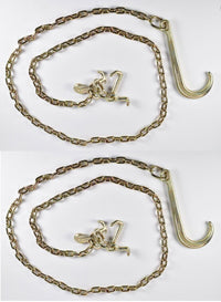 2x Long Shank J Hook Tow Chain 5/16"x10' RTJ Cluster+Grab Hook, 4700 lbs WLL