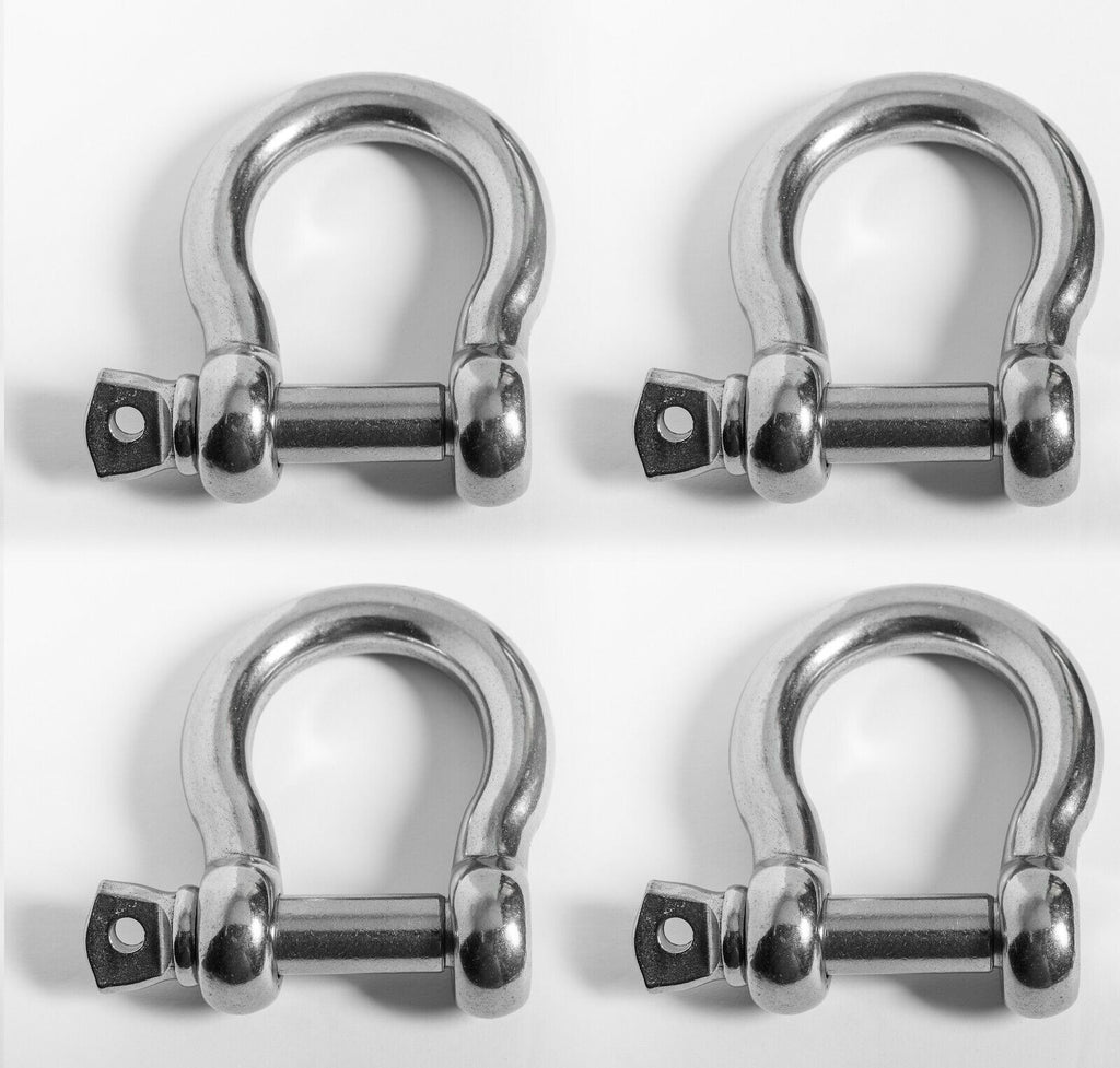4-Four 1/2" Marine Bow Shackle Clevis DRing 304 Stainless Steel Sailboat Rigging