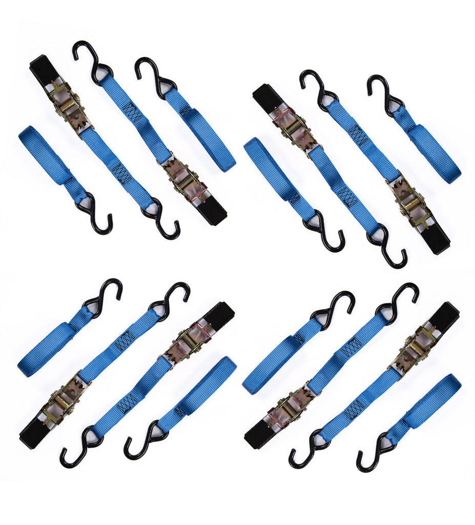8 Pack 1 in. x 10 ft. Blue Ratchet Tie Down Motorcycle Strap 1300lbs 1x10 600Kg