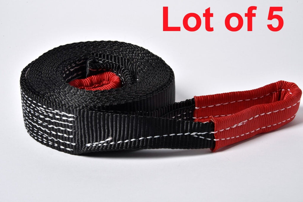 5x Tow Straps 30ft winch sling vehicle recovery 2" 14000lbs Black 6.5 Ton 2x30