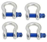 4x 7/8" Bow Shackle D-Ring Zinc Plated w Blue 1" Clevis Screw Pin 14000 lbs