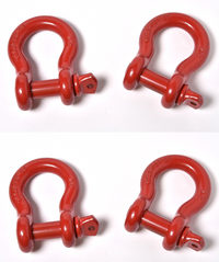4x Bow Shackle Rigging Towing 7/8" Red D-Ring w 1" Clevis Screw Pin 14000 lbs