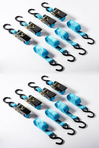 8 Pack 1 in. x 10 ft. Blue Ratchet Tie Down Motorcycle Strap 1300lbs 1x10 600Kg