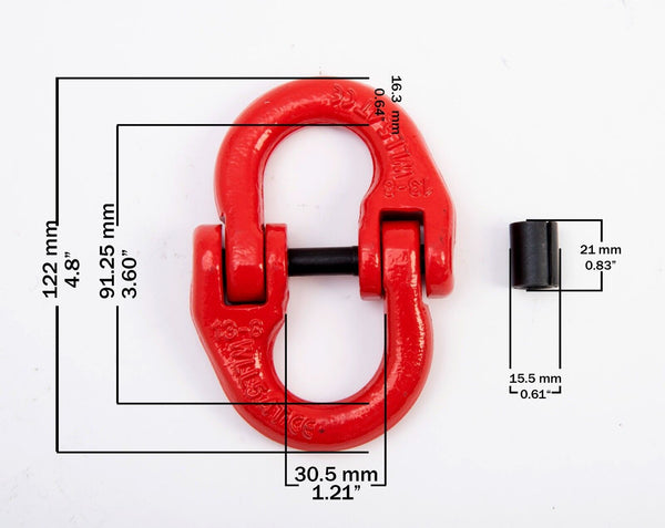 2x Maglie Di Giunzione Catena G80 1/2 Pollice – Connettori Hammer Lock, Acciaio Legato, Rosse, 7100lb
