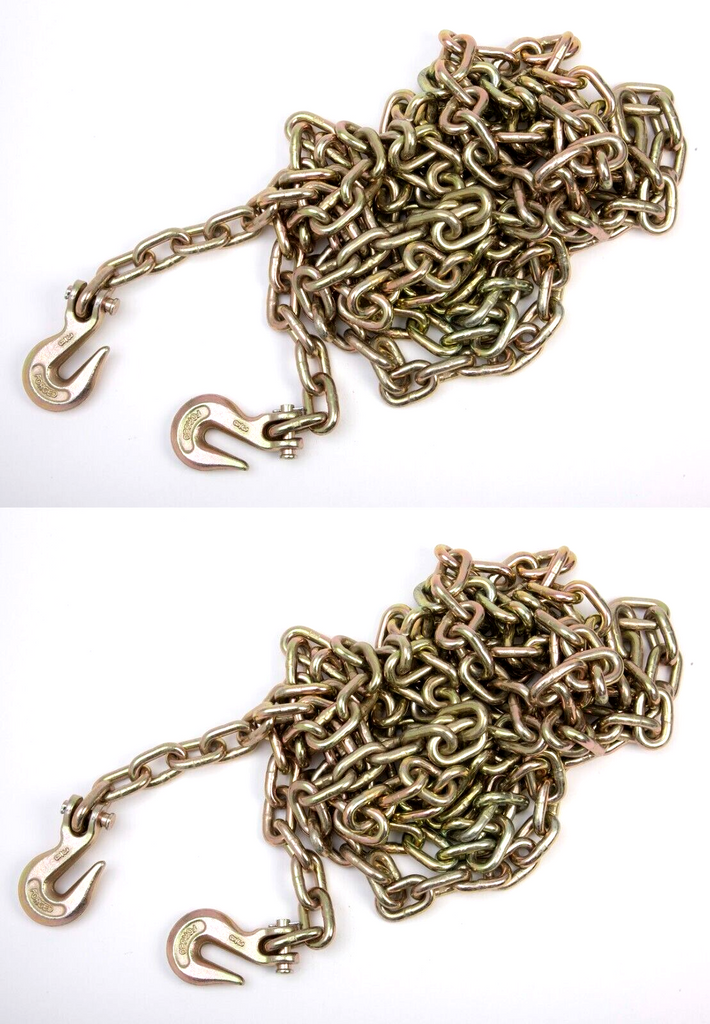 2x 20ft Transport Tow Chain 3/8" Grade G70 Tie Down Binder G7+ End Hooks Rigging