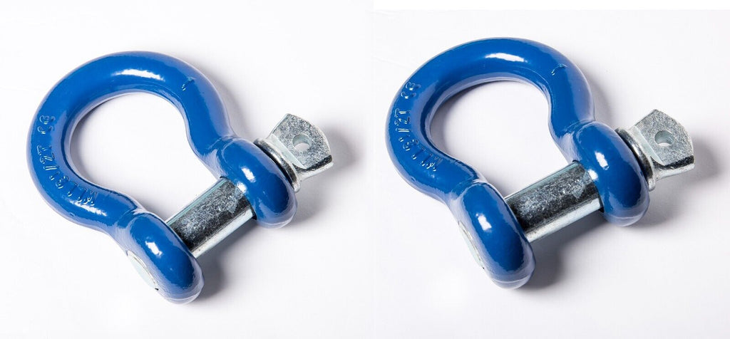 2x 1" D Ring Blue Bow Shackle Screw Pin Zinc Clevis Rigging Towing WLL 8.5Ton