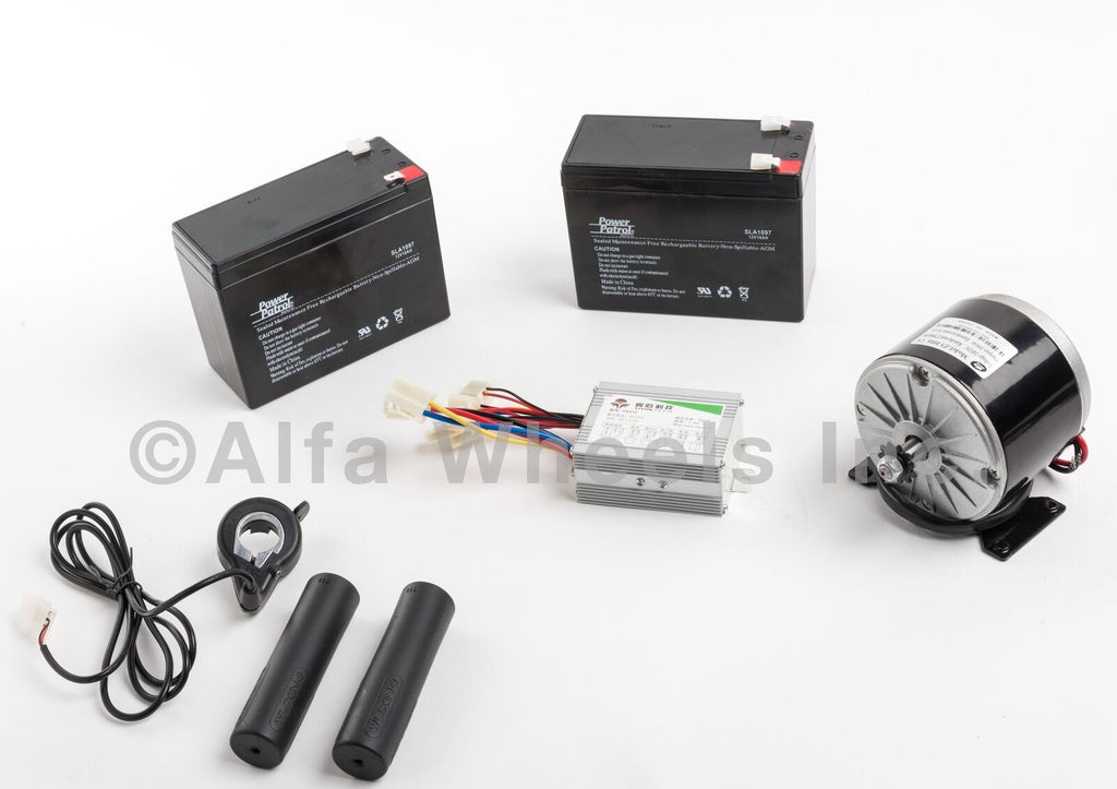 350W 24V DC electric motor kit w Batteries, Speed Controller & Thumb Throttle