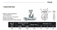 G70 5/16" Clevis Grab Hooks Tow Chain f Flatbed Trailer Tie Down Hauling Rig