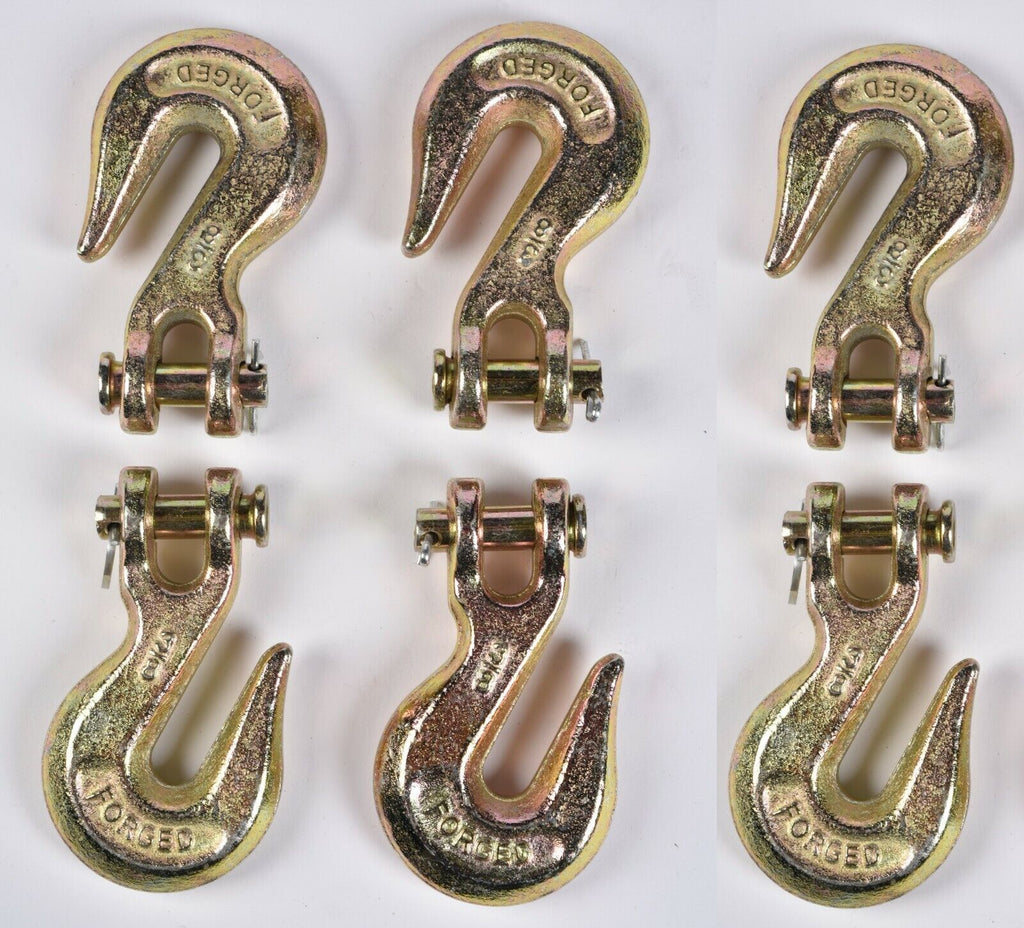 6x G70 3/8" Clevis Grab Hooks Tow Chain f Flatbed Trailer Tie Down Hauling Rig
