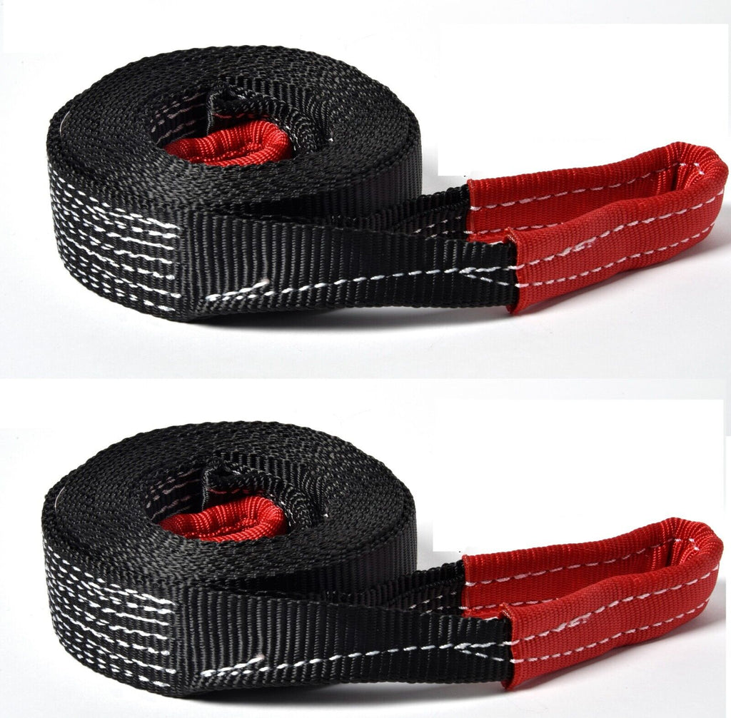2x Tow Straps winch sling vehicle recovery 2" 30 ft 14000lbs Black 6.5 Ton 2x30