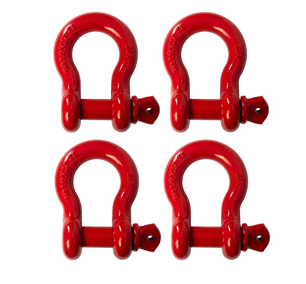 4x Bow Shackle Rigging Towing 7/8" Red D-Ring w 1" Clevis Screw Pin 14000 lbs