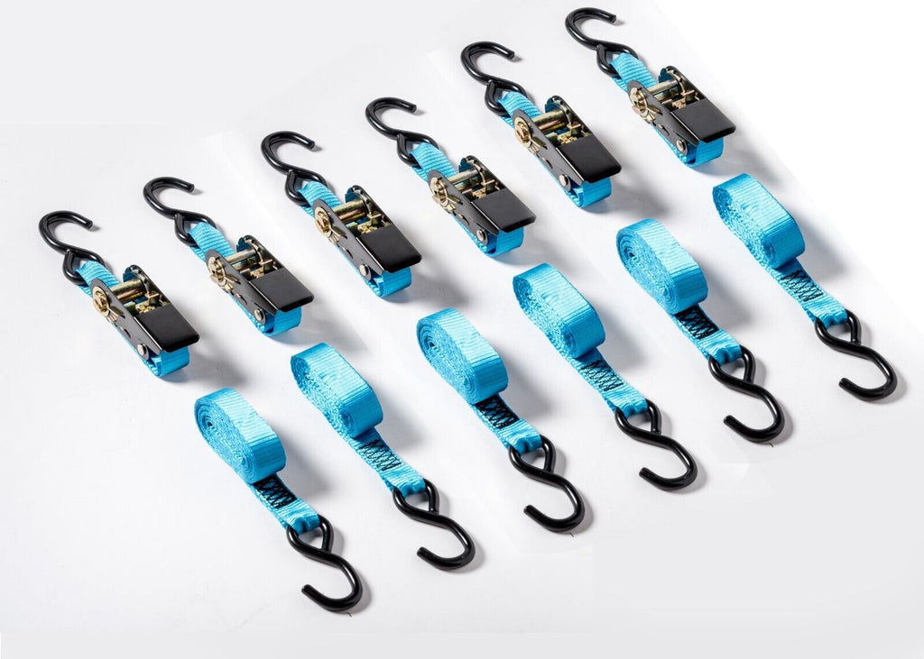 Ratchet Tie Down Motorcycle Strap 6 Pack 1 in. x 10 ft. Blue 1300lbs 1x10 kayak