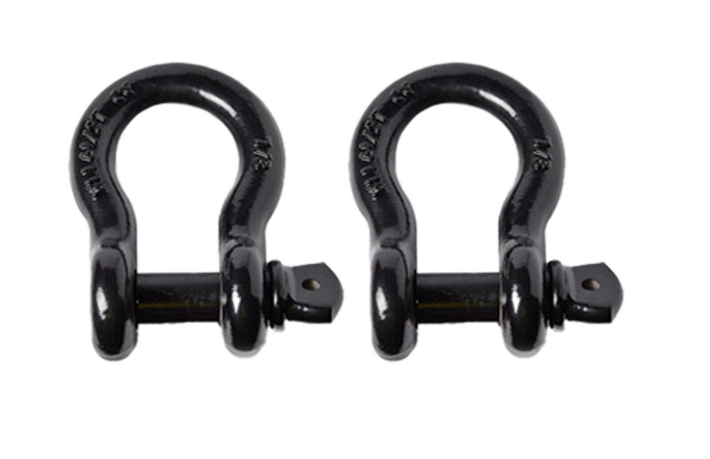 2x Bow Shackle BLACK 7/8" D-Ring 6.5 Ton w 1" Clevis Screw Pin 14000 lbs Hummer
