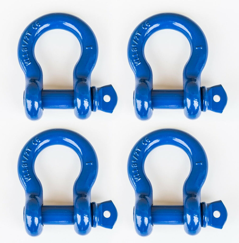 4x 1" Blue D Ring Bow Shackle Screw Pin Clevis Rigging Towing WLL 8.5Ton 18500lb