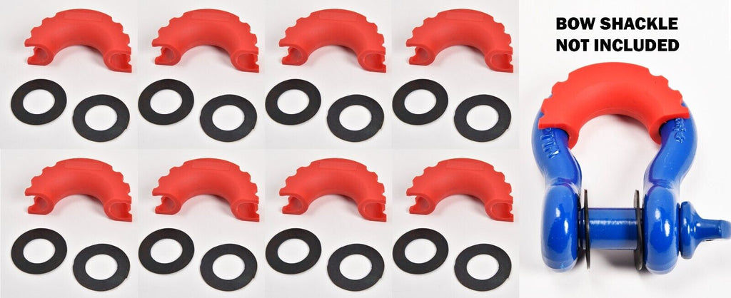 8x D-Ring Red Bow Shackle Isolator Jeep Towing Off Road 3/4" SILENCER Anti-Noise