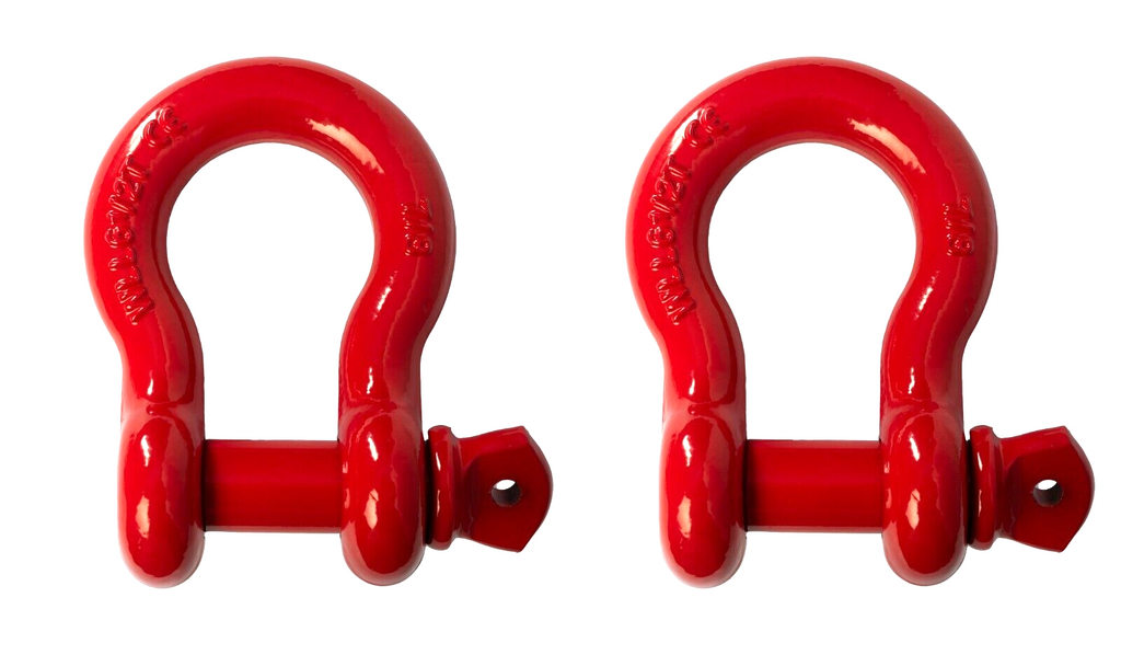 2x 7/8" Red Bow Shackle D-Ring Zinc Plated w 1" Clevis Screw Pin 14000 lbs Tow