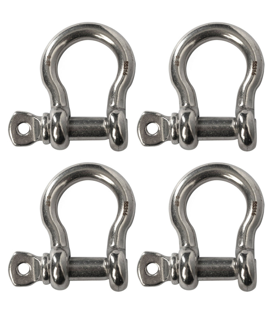 4 pack Marine Bow Shackle 5mm 3/16" Stainless Steel 316 DRing Boat Sail Rigging