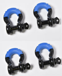 4x 3/4" Black DRing Bow Shackle 10500LB w Blue Plastic noise vibration Protector
